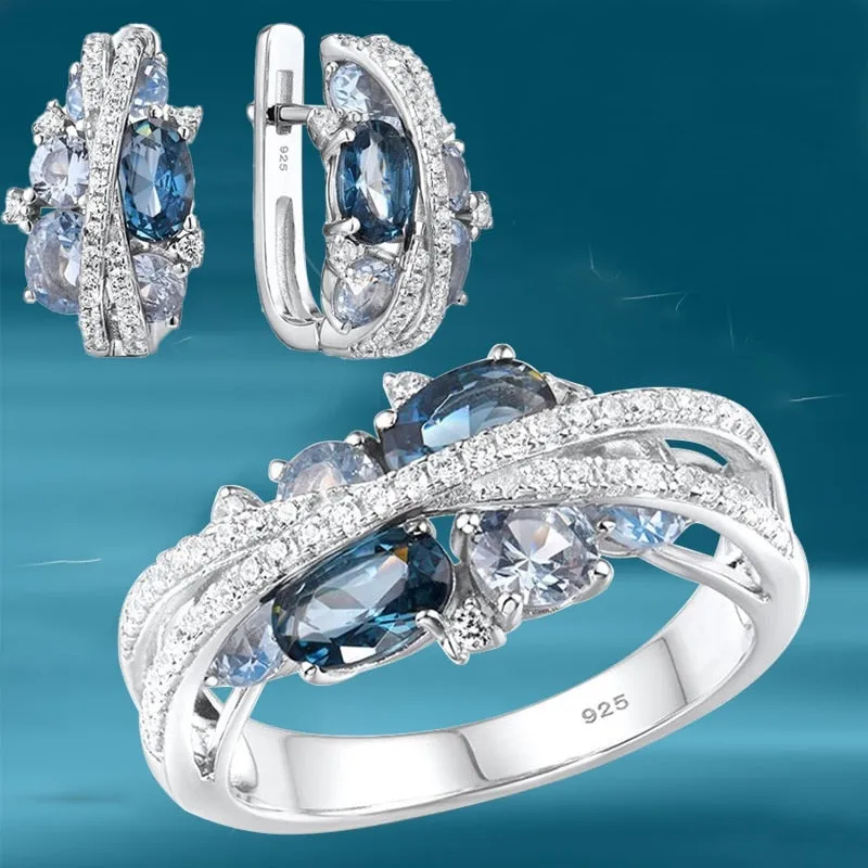 Luxury Aquamarine Gemstone Jewelry Set for Women Infinite Wedding Set Gift