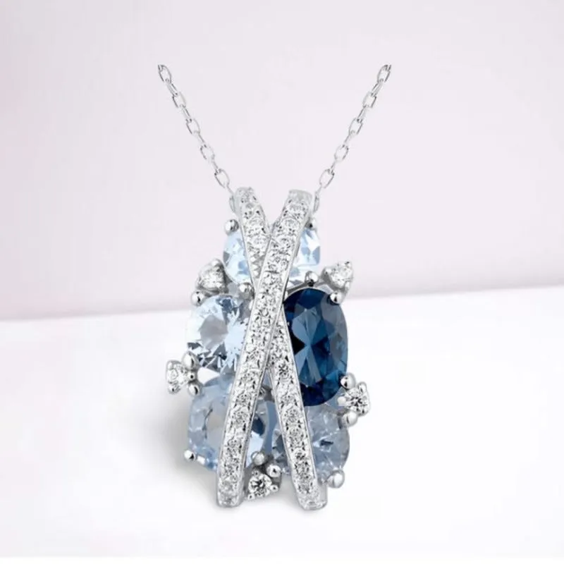 Luxury Aquamarine Gemstone Jewelry Set for Women Infinite Wedding Set Gift