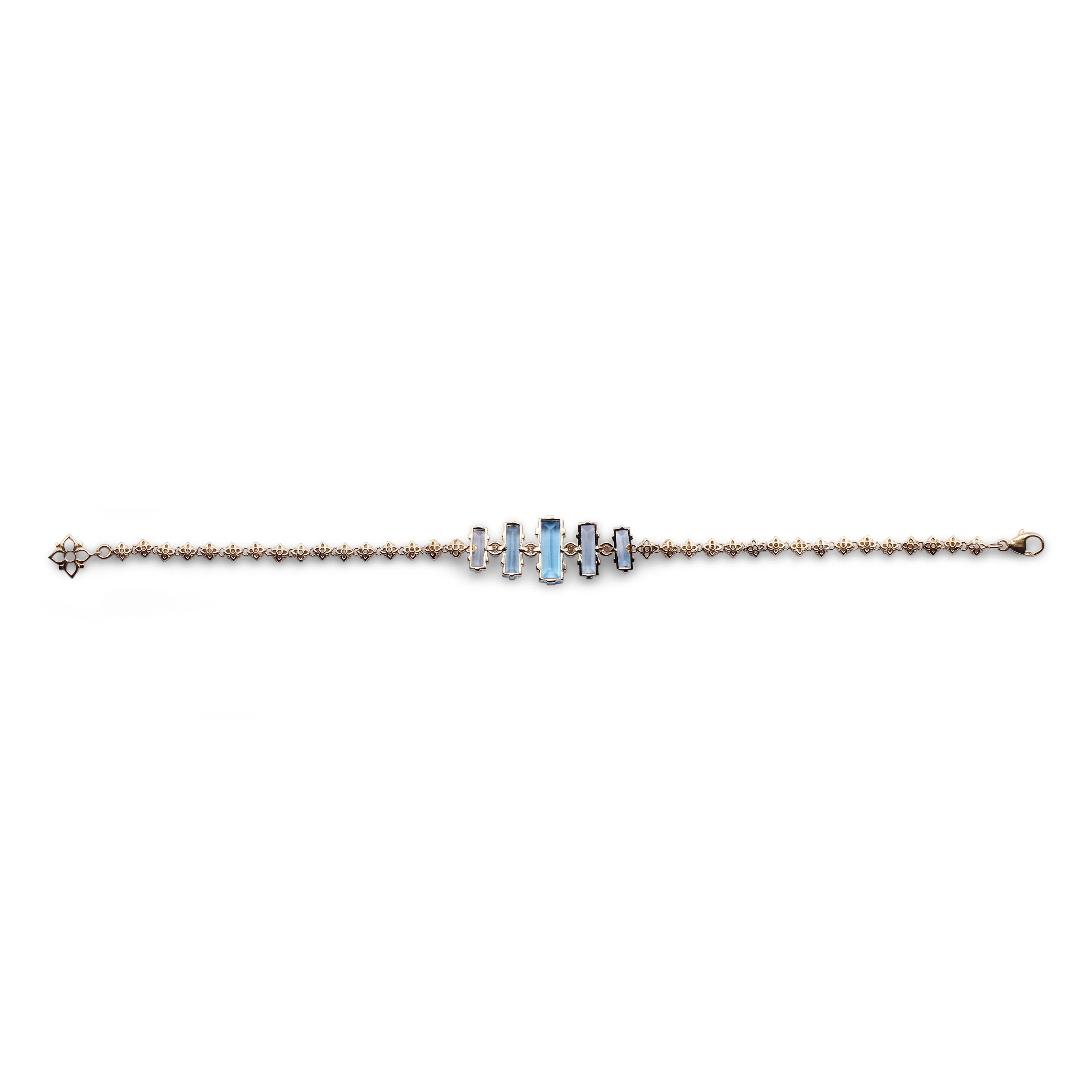 Luxury Aurora Swiss Blue Topaz and 0.15ct Diamond Bracelet in 18K Gold