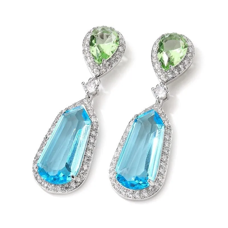 Luxury Sky Blue Aquamarine Drop Earrings for Women Bridal Party Jewelry