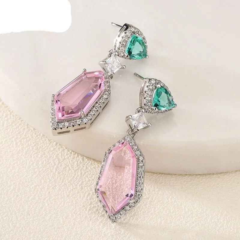 Luxury Sky Blue Aquamarine Drop Earrings for Women Bridal Party Jewelry