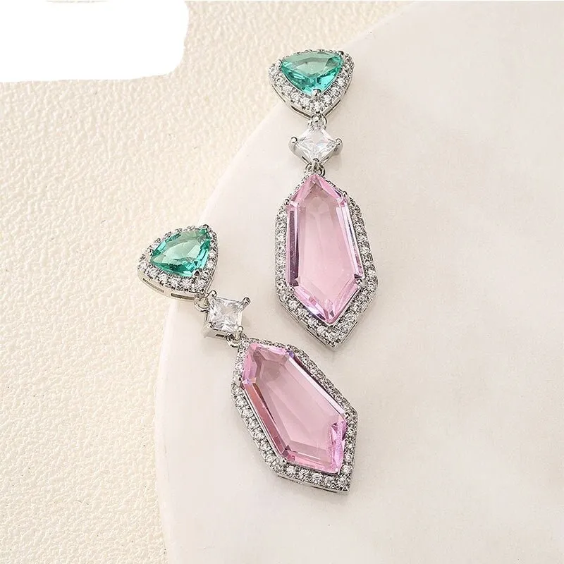 Luxury Sky Blue Aquamarine Drop Earrings for Women Bridal Party Jewelry