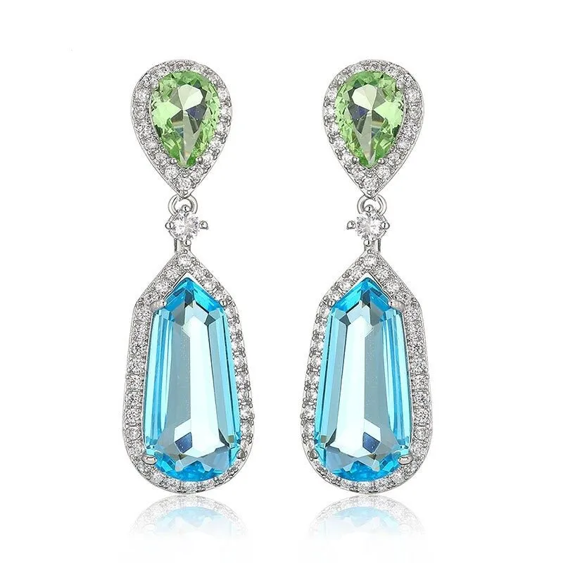 Luxury Sky Blue Aquamarine Drop Earrings for Women Bridal Party Jewelry