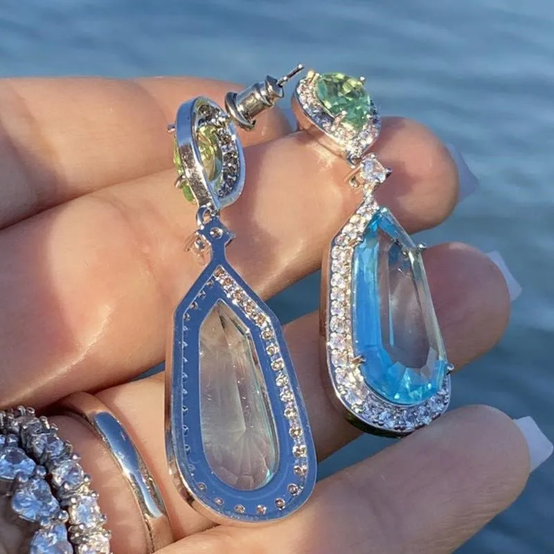Luxury Sky Blue Aquamarine Drop Earrings for Women Bridal Party Jewelry