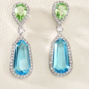 Luxury Sky Blue Aquamarine Drop Earrings for Women Bridal Party Jewelry