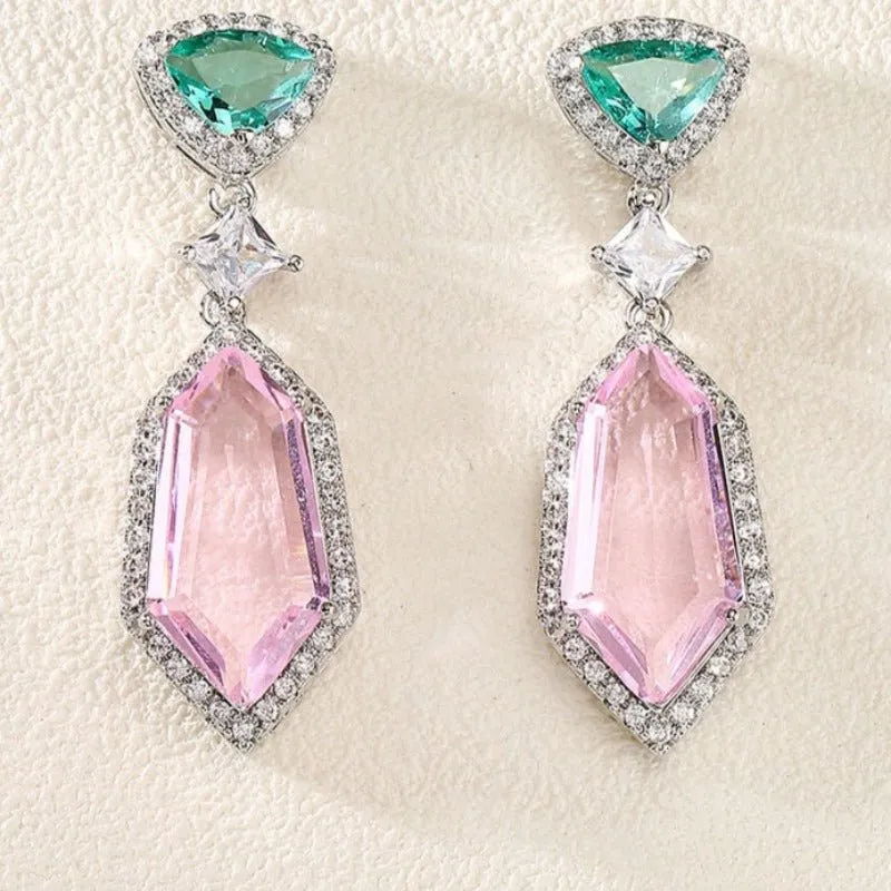 Luxury Sky Blue Aquamarine Drop Earrings for Women Bridal Party Jewelry