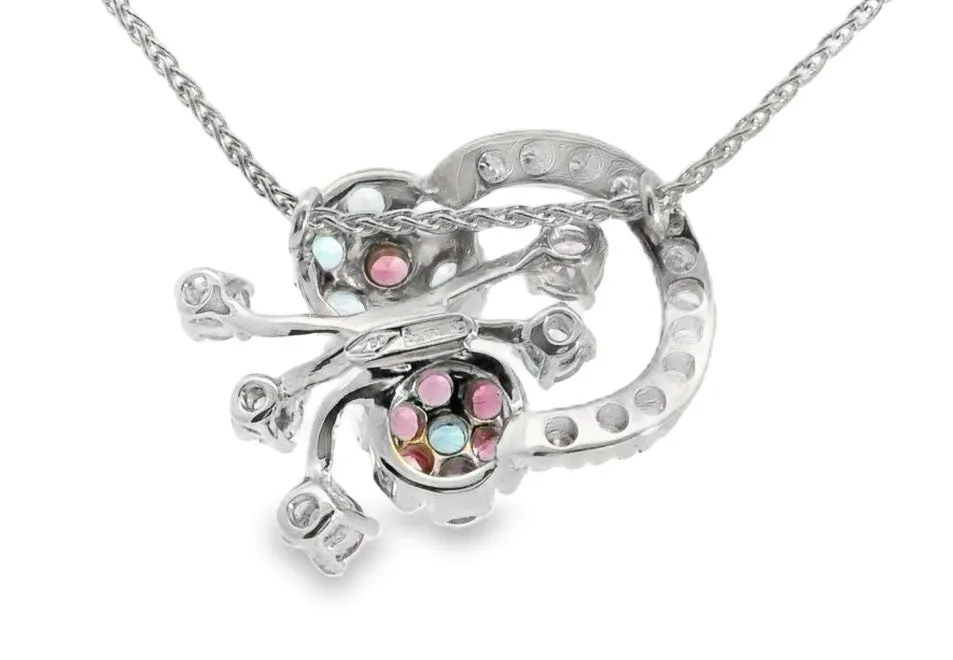 Magnificent Estate 18K White Gold Tourmaline Topaz Diamond Floral Necklace