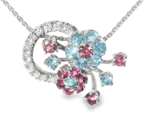 Magnificent Estate 18K White Gold Tourmaline Topaz Diamond Floral Necklace