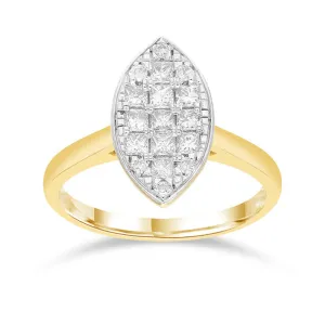 Marquise Shape Ring with 1/2ct of Diamonds in 9ct Yellow Gold