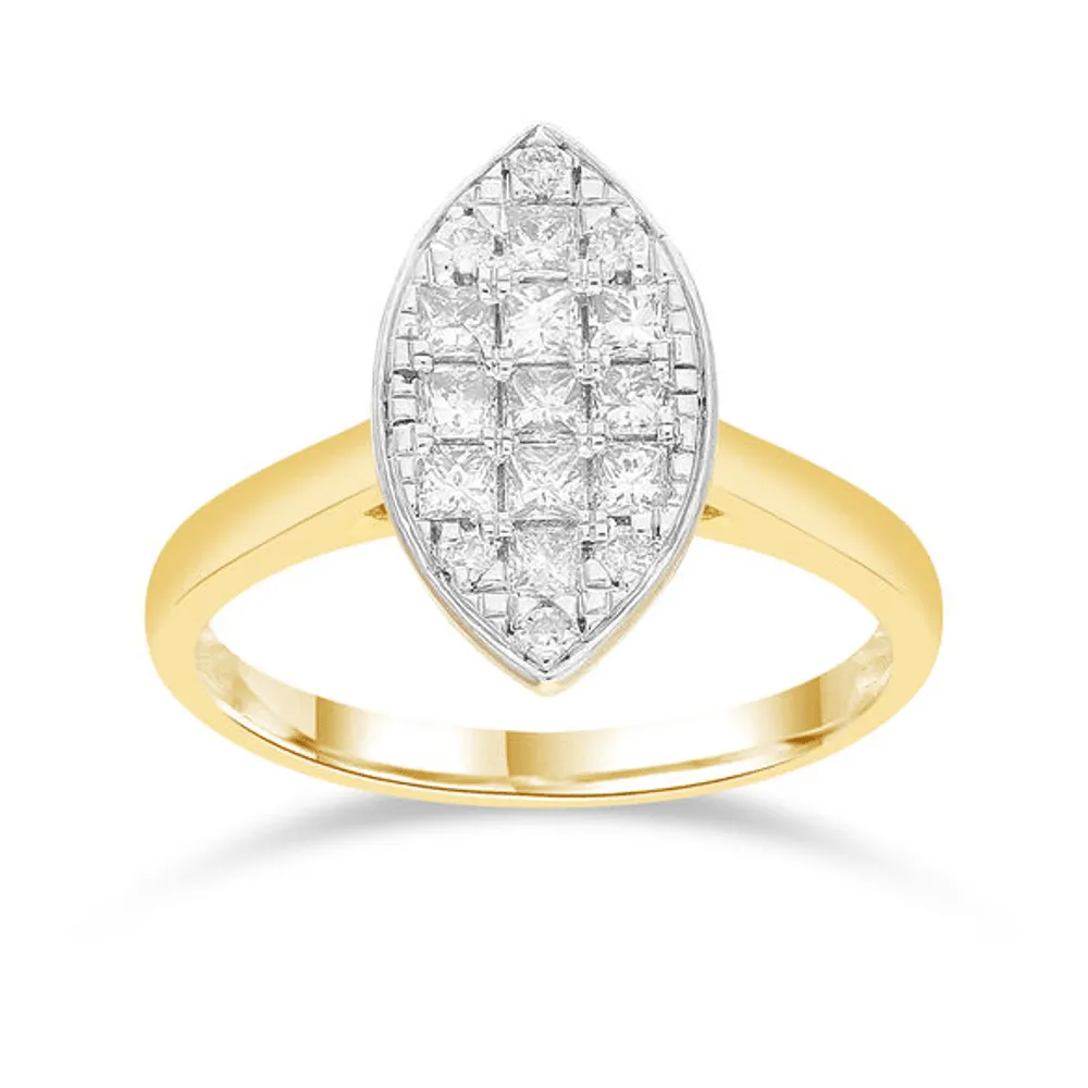 Marquise Shape Ring with 1/2ct of Diamonds in 9ct Yellow Gold