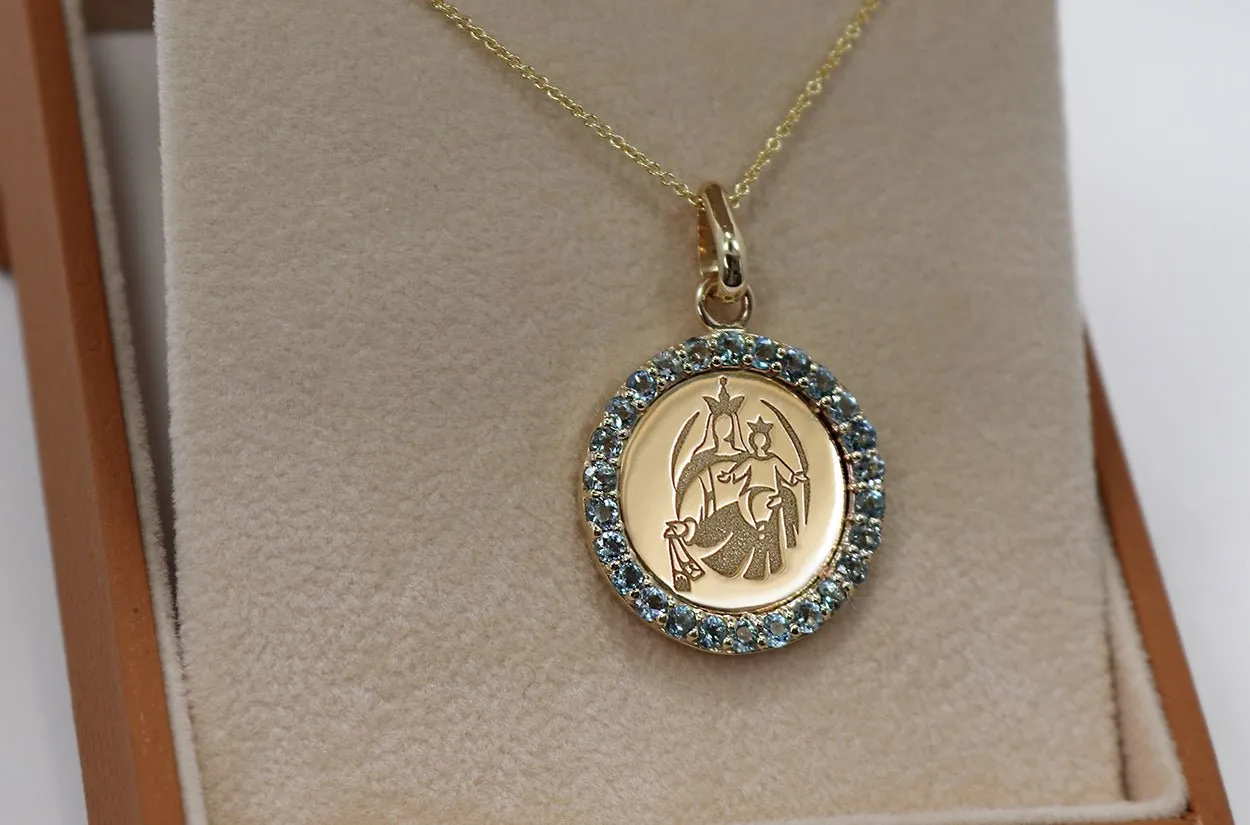 Medal Our Lady of Mount Carmen | Virgen del Carmen Gold & Aquamarine