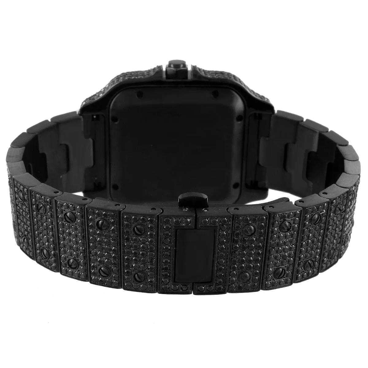 Mens Black Icy Stainless Steel Gold Tone Bezel Automatic Watch