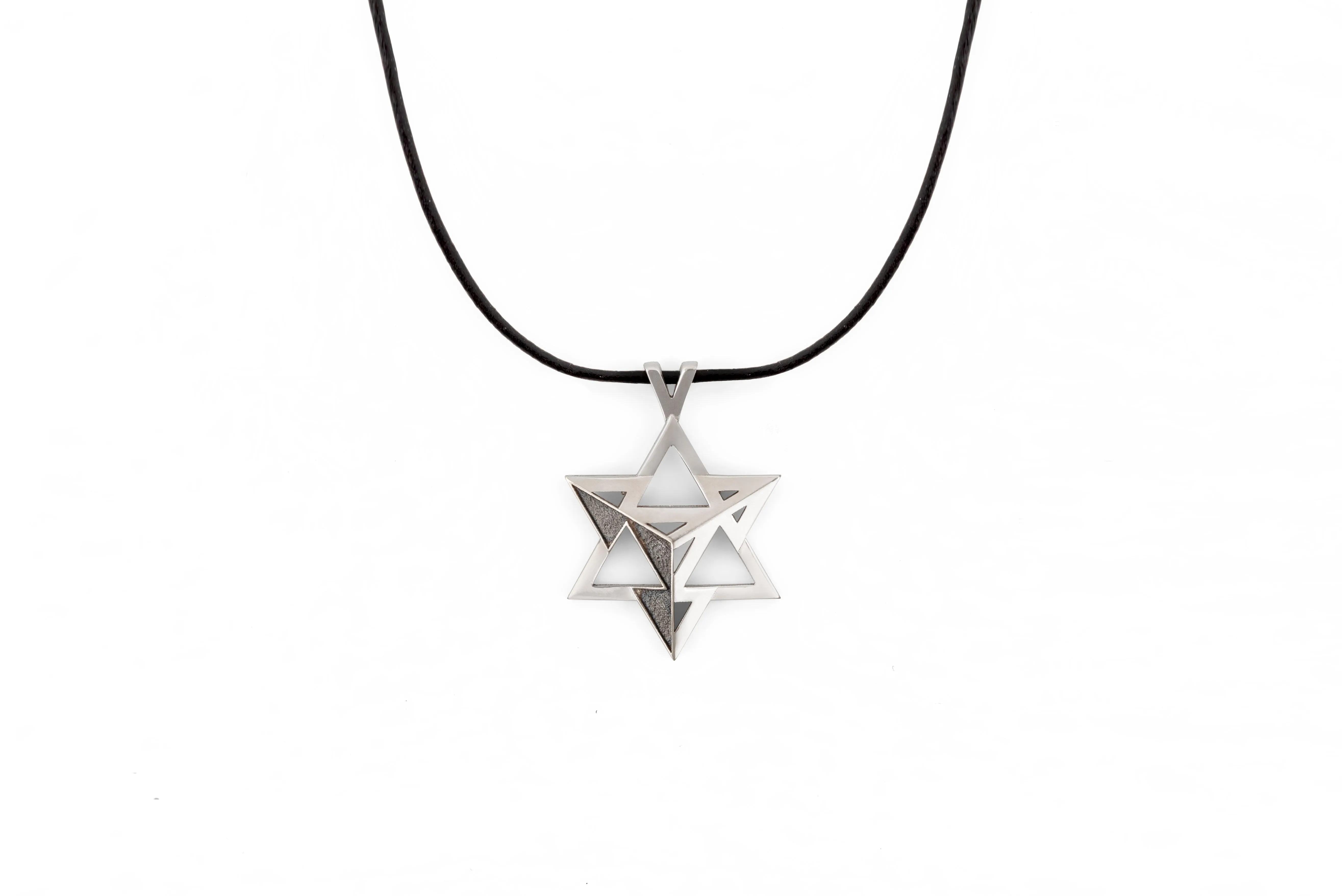 Merkavah Pendant set with Blue Colored Diamond and Decorated with Black Rhodium