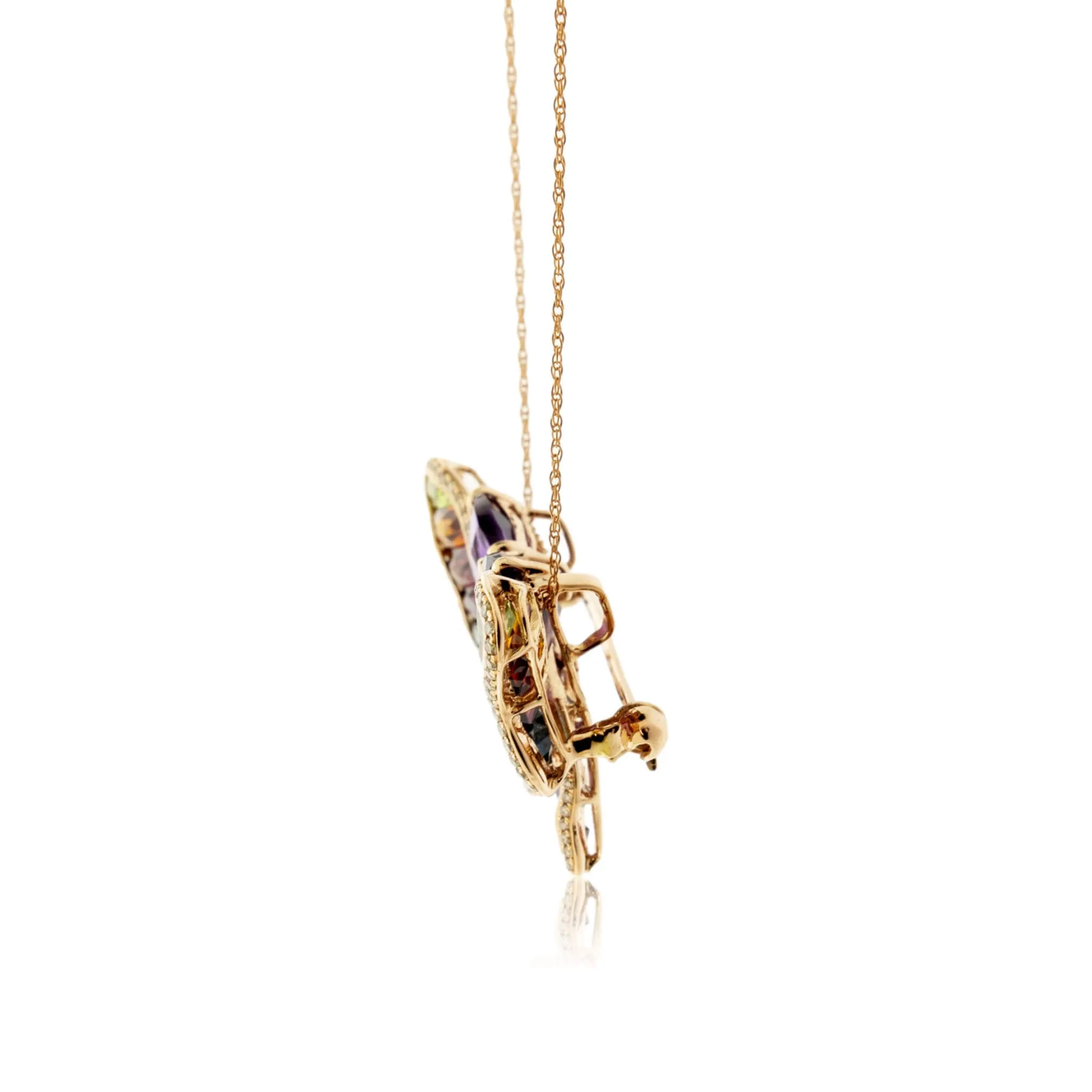 Mixed Gemstone & Diamond Butterfly Brooch - Pendant