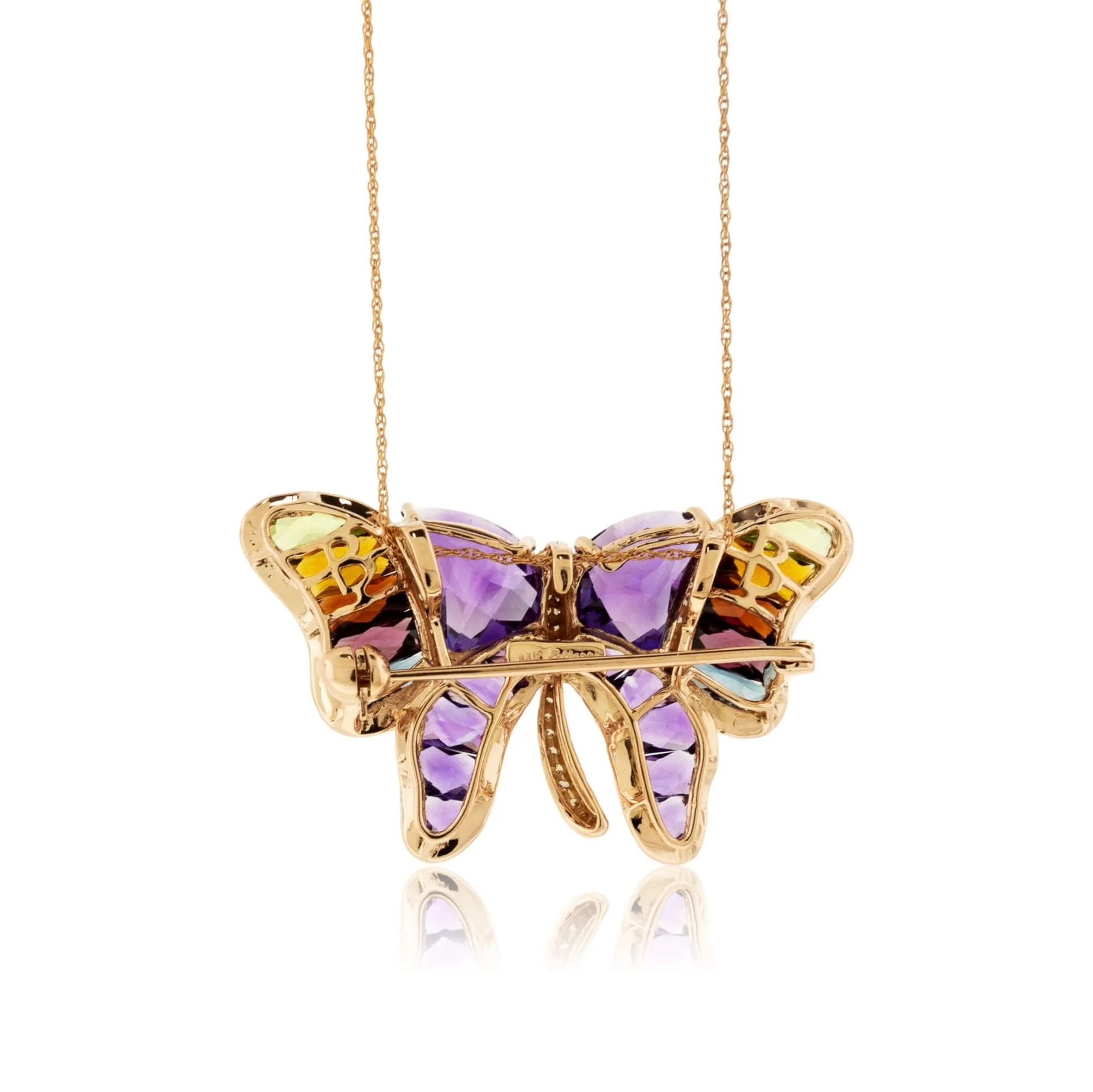 Mixed Gemstone & Diamond Butterfly Brooch - Pendant