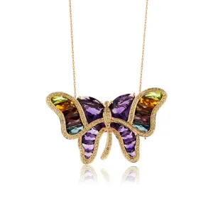 Mixed Gemstone & Diamond Butterfly Brooch - Pendant