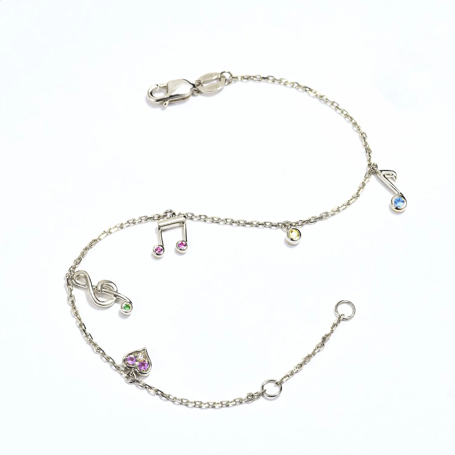 Multi Gems Musical Note Charm Bracelet