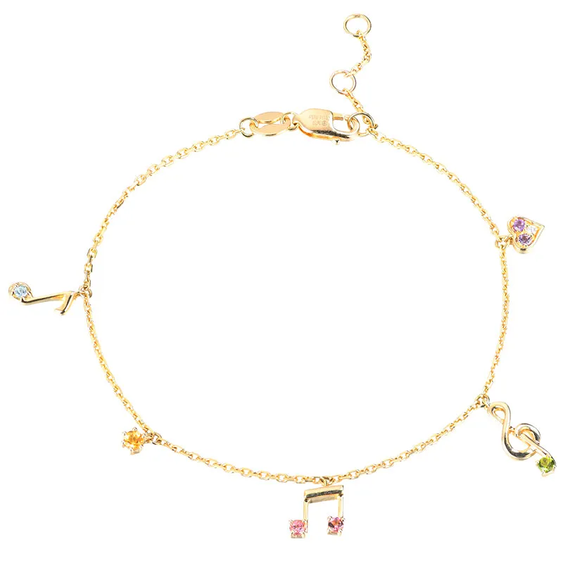 Multi Gems Musical Note Charm Bracelet