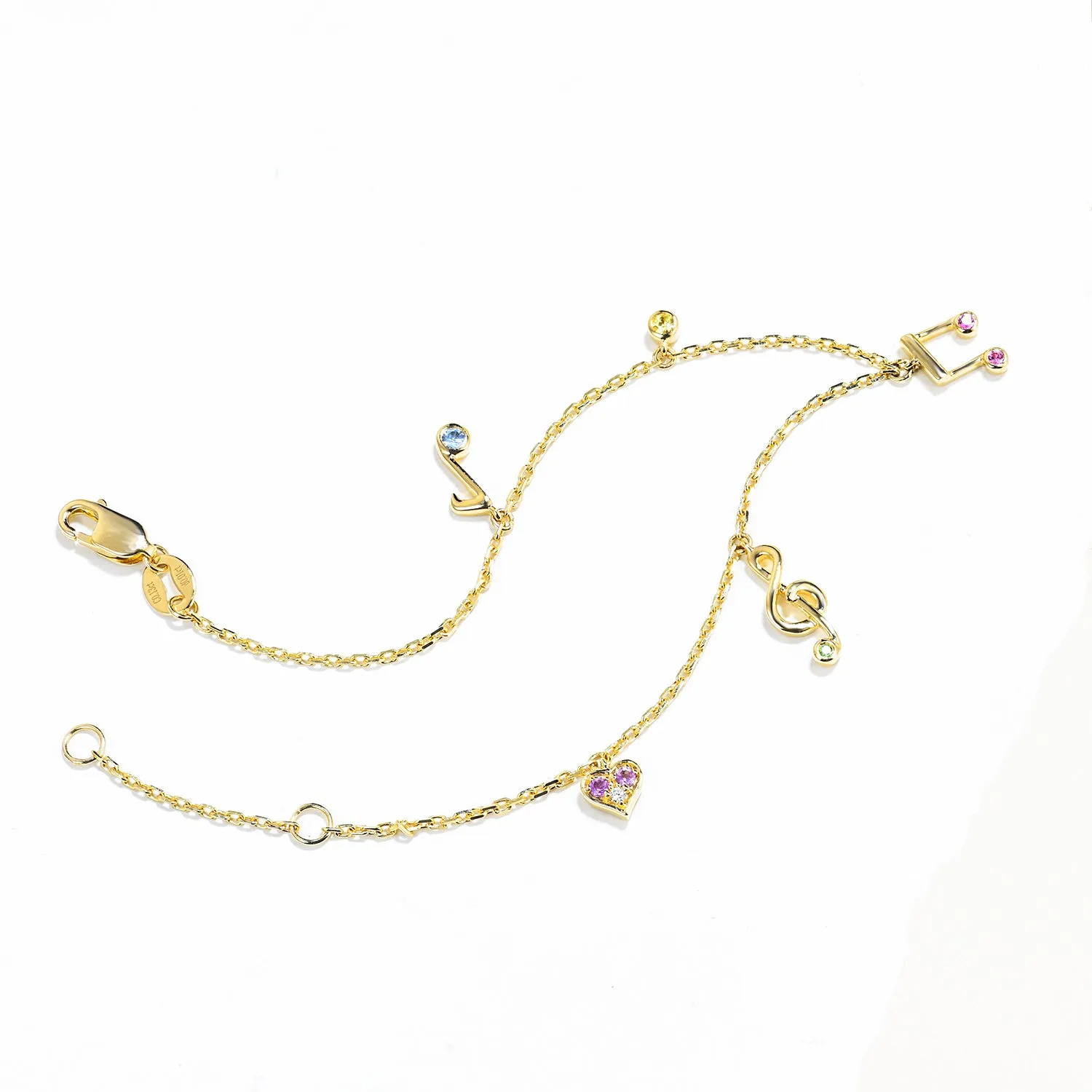 Multi Gems Musical Note Charm Bracelet