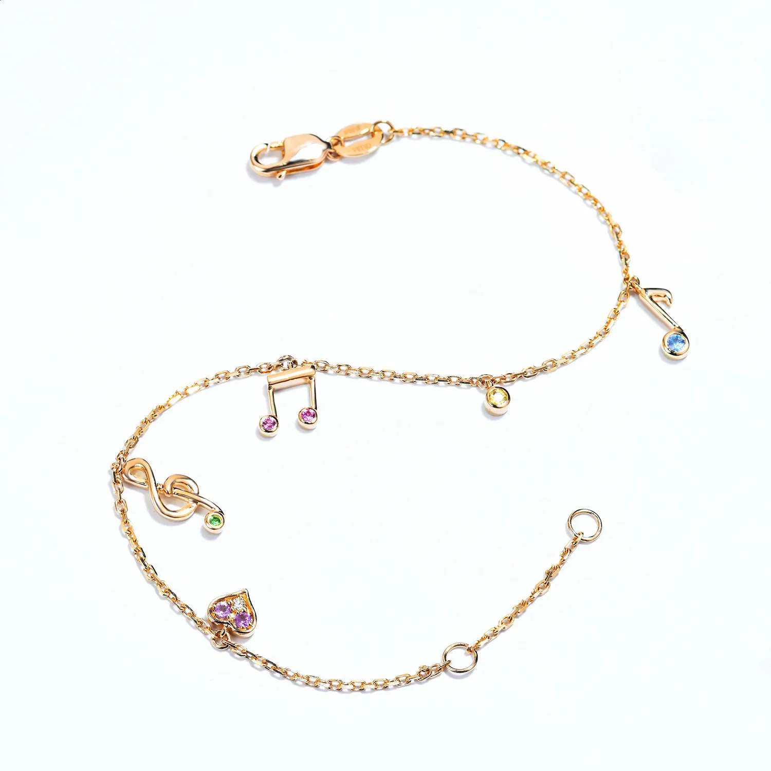Multi Gems Musical Note Charm Bracelet