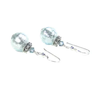 Murano Glass Aquamarine Ball Clip-on Earrings by JKC Murano
