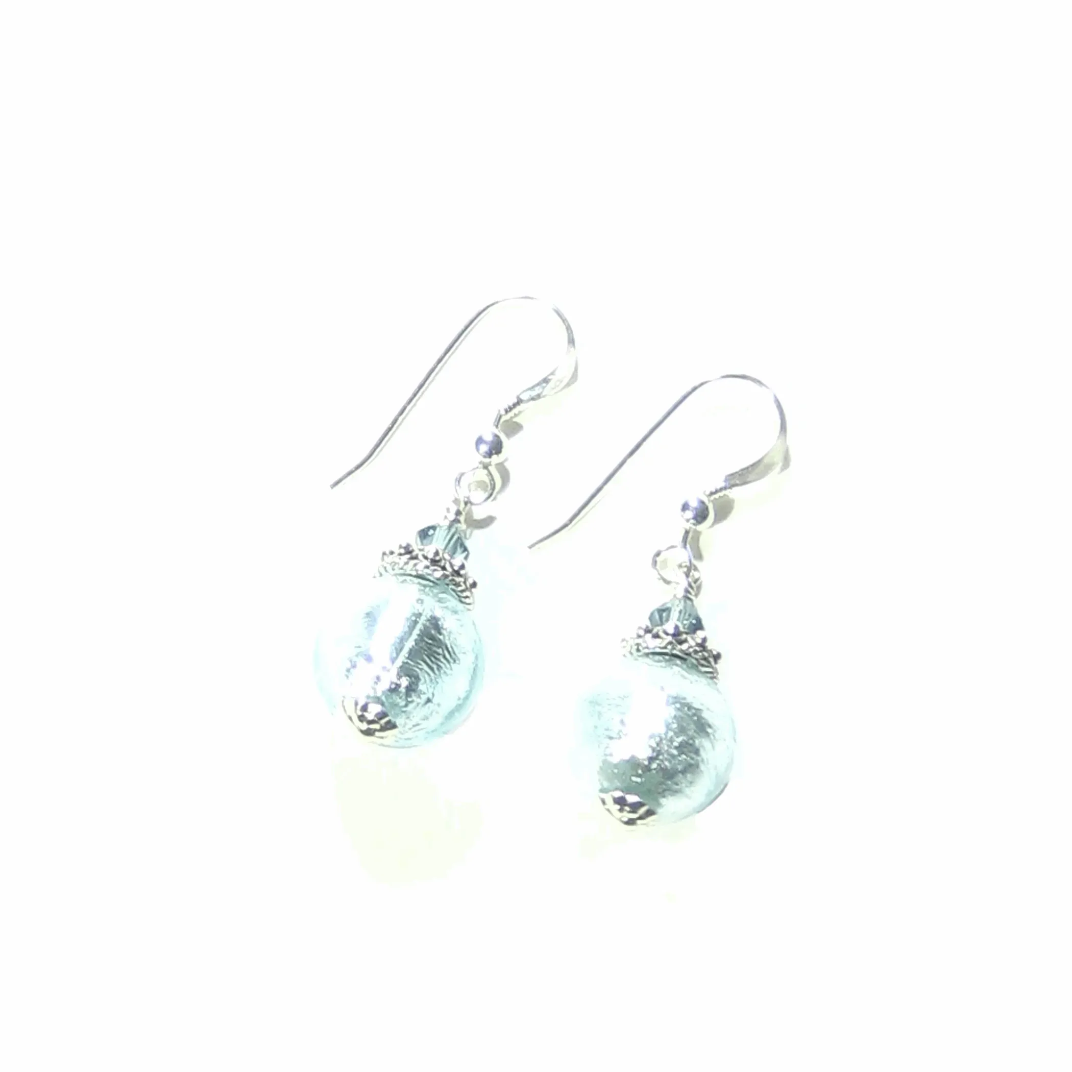 Murano Glass Aquamarine Ball Clip-on Earrings by JKC Murano