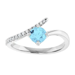 Natural Aquamarine & Diamond Bypass Ring