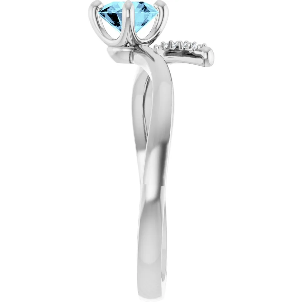 Natural Aquamarine & Diamond Bypass Ring