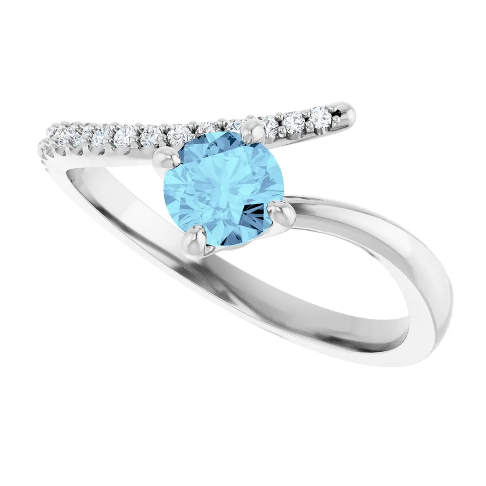 Natural Aquamarine & Diamond Bypass Ring