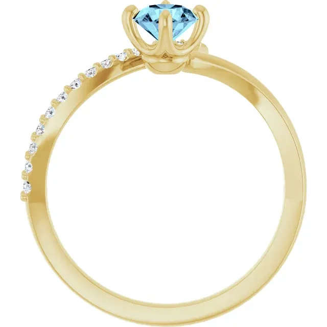 Natural Aquamarine & Diamond Bypass Ring