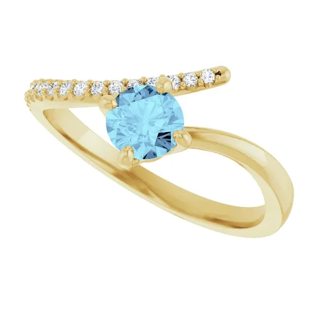 Natural Aquamarine & Diamond Bypass Ring