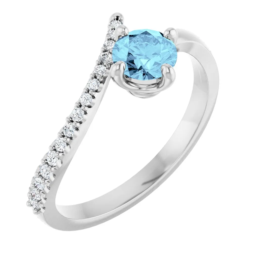Natural Aquamarine & Diamond Bypass Ring