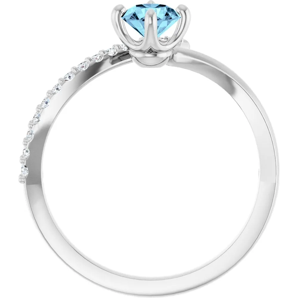 Natural Aquamarine & Diamond Bypass Ring