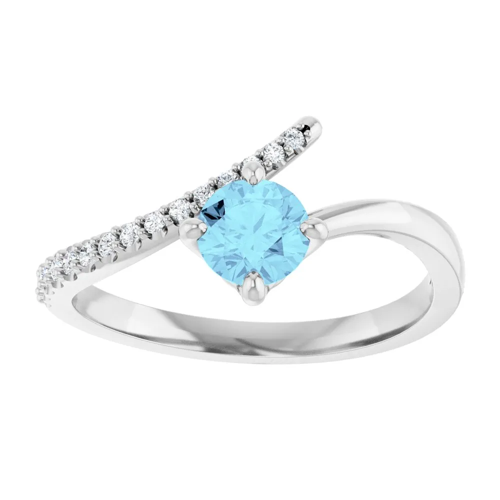 Natural Aquamarine & Diamond Bypass Ring