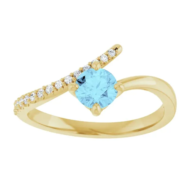 Natural Aquamarine & Diamond Bypass Ring