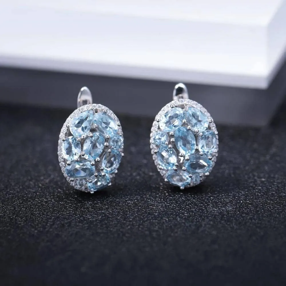Natural Sky Blue Topaz Oval Clip Earrings