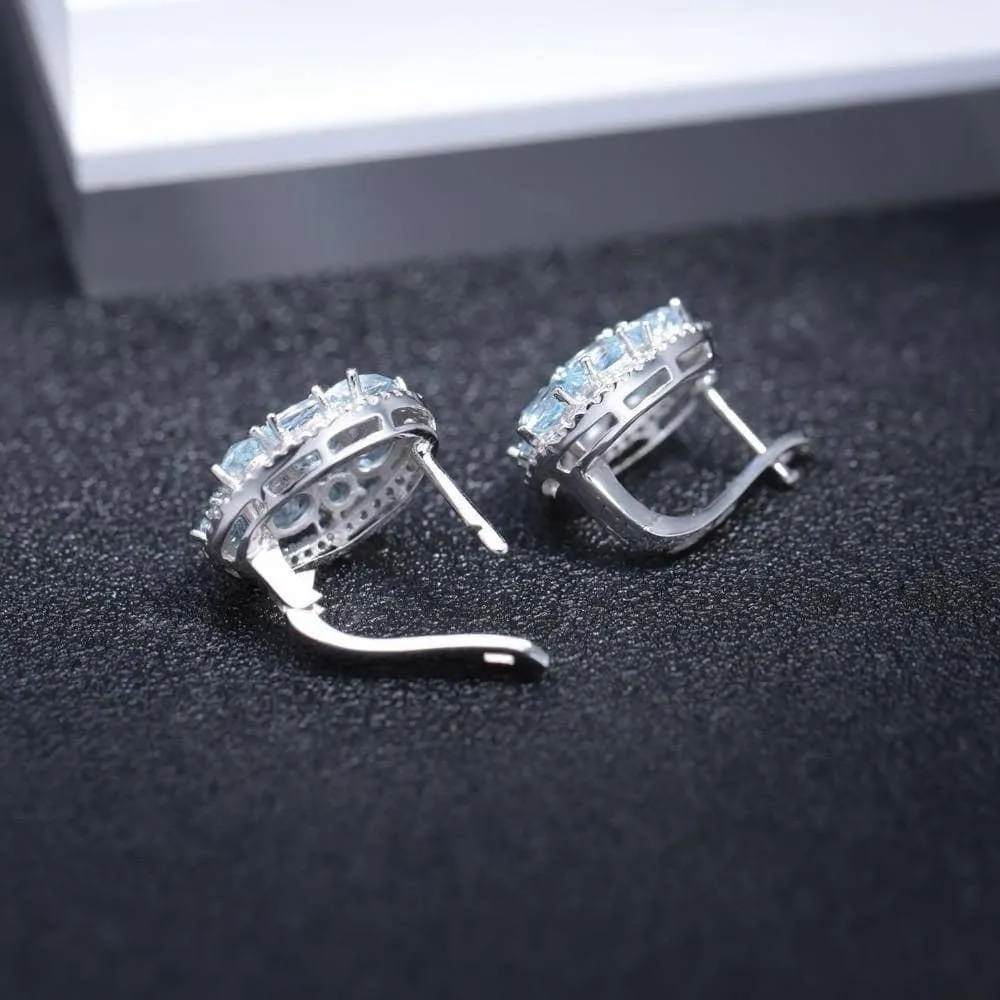 Natural Sky Blue Topaz Oval Clip Earrings
