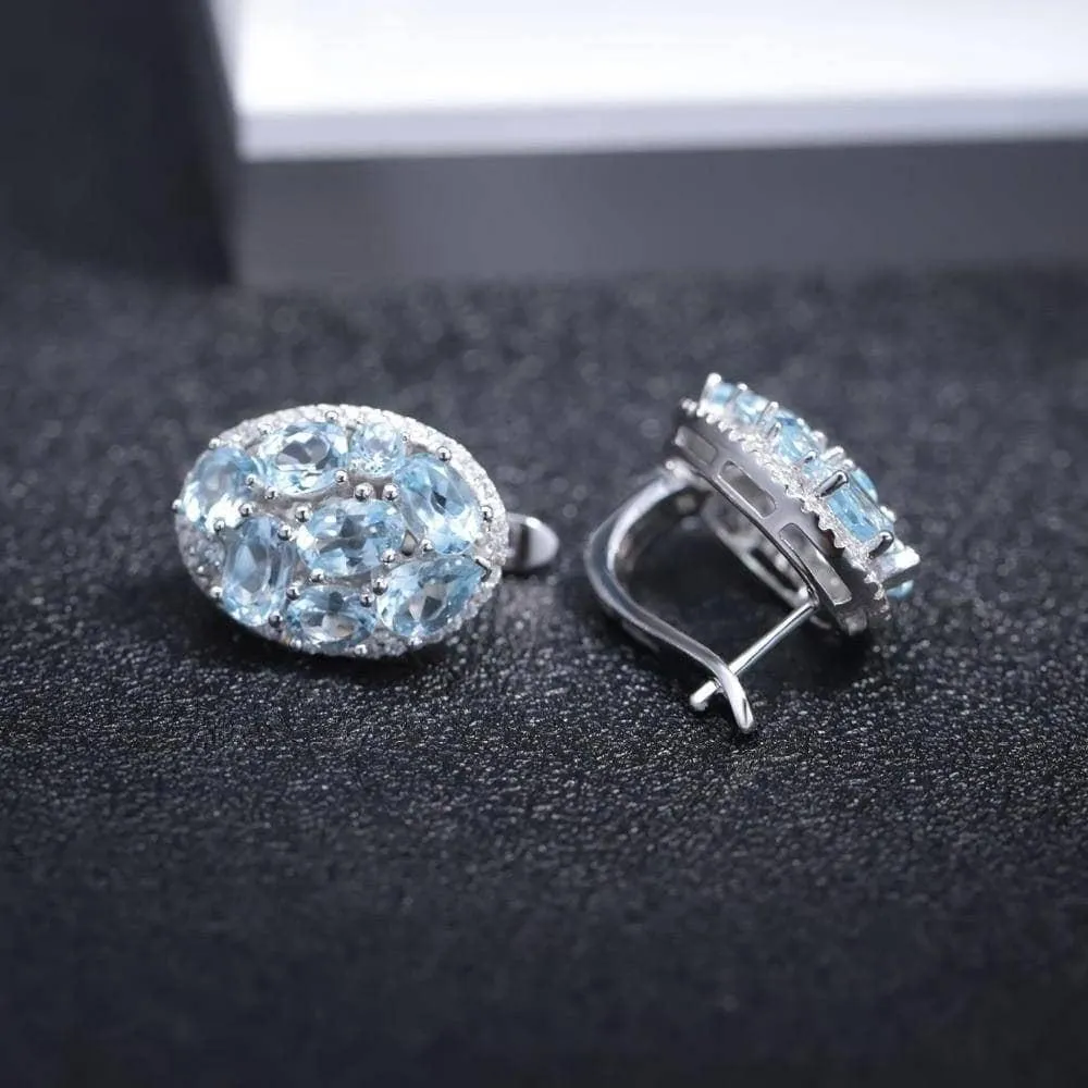 Natural Sky Blue Topaz Oval Clip Earrings