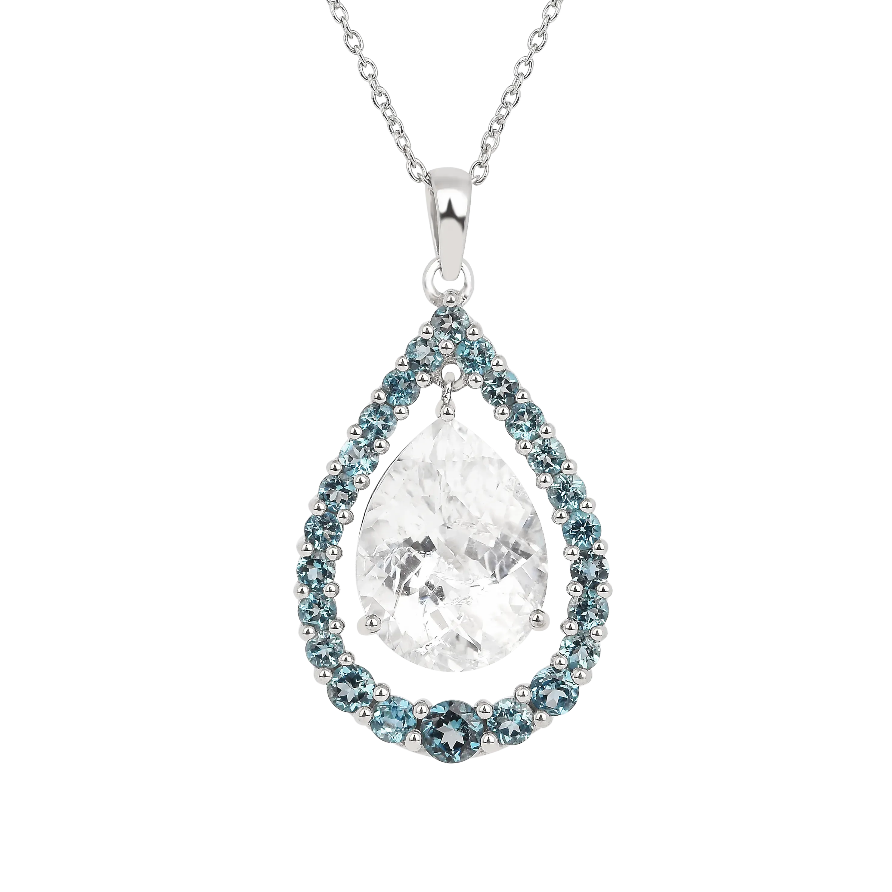 Natural White Topaz Teardrop Blue Topaz Necklace