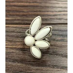 Natural White Turquoise Adjustable Ring, Bronze Double Band