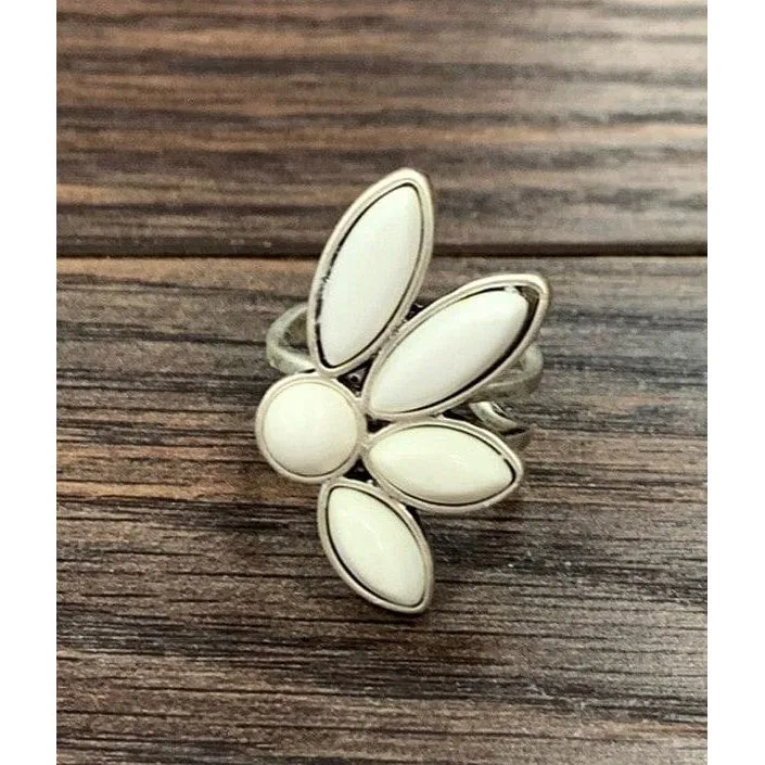 Natural White Turquoise Adjustable Ring, Bronze Double Band