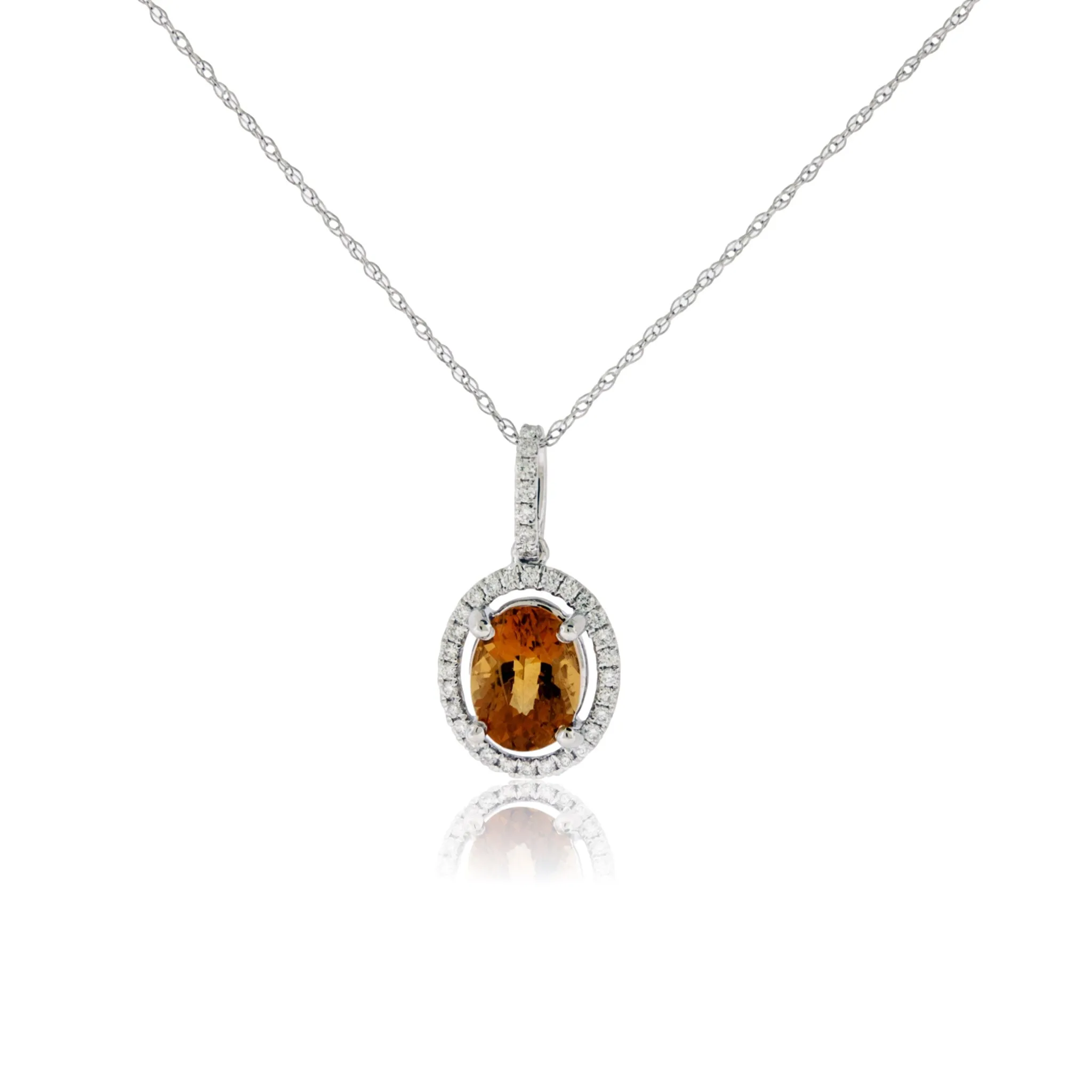 Oval Desert Flame Topaz and Diamond Halo Pendant