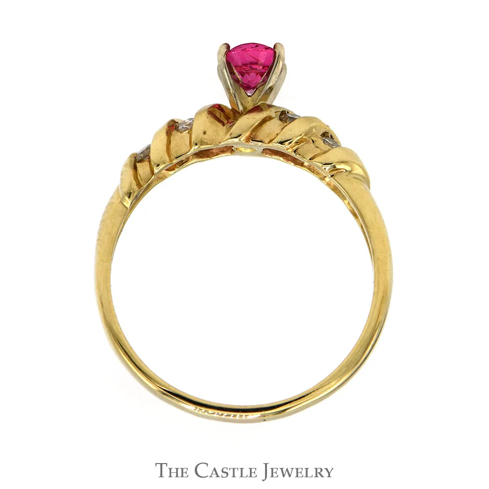 Oval Pink Topaz And Diamond Ring With .25 CTTW Channel-Set Diamonds In 14KT Yellow Gold