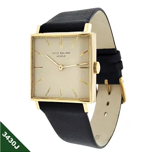 Patek Philippe 3430J classic square watch with a clean minimalist design, Circa 1962