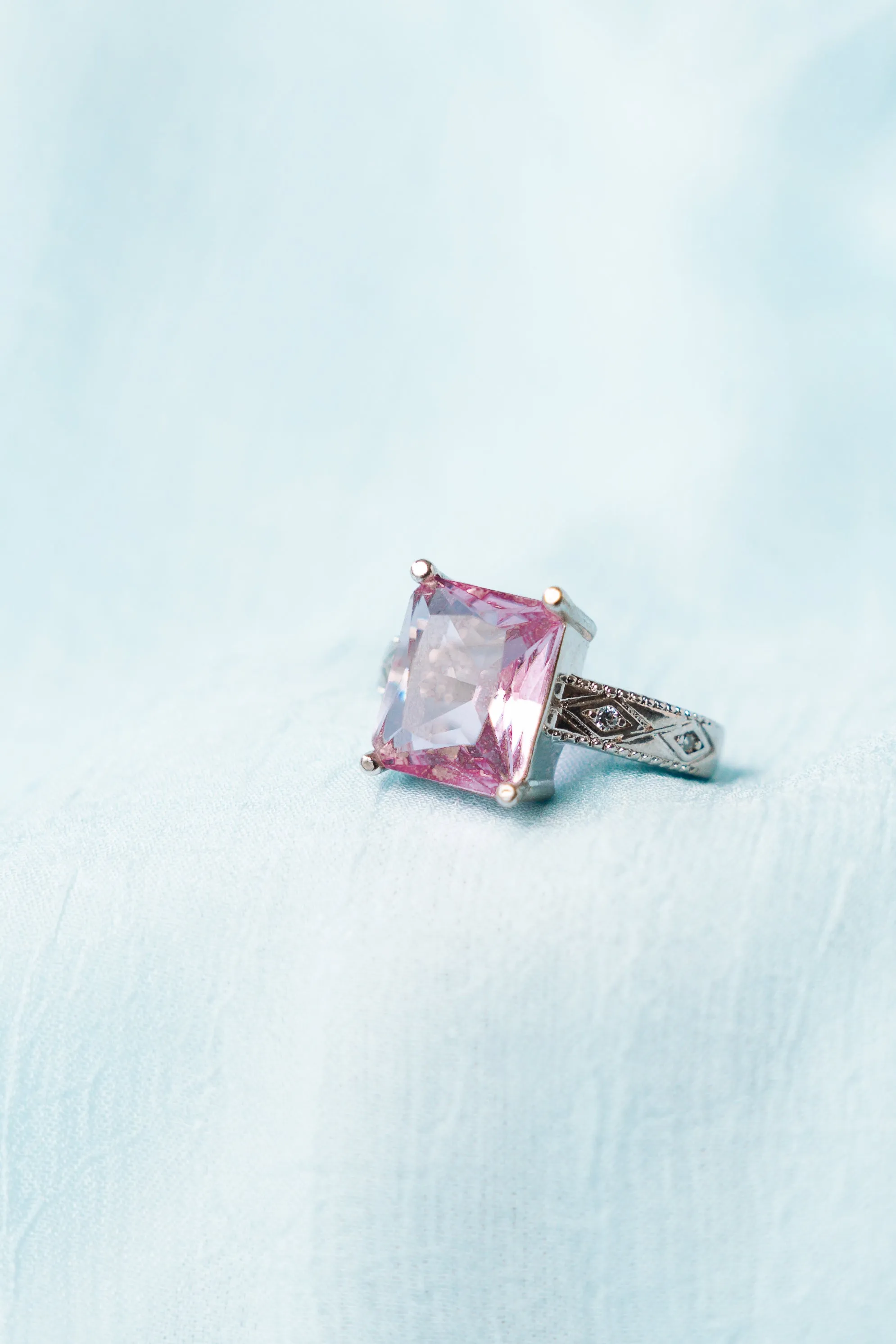 Pink Large made Topaz stone ring