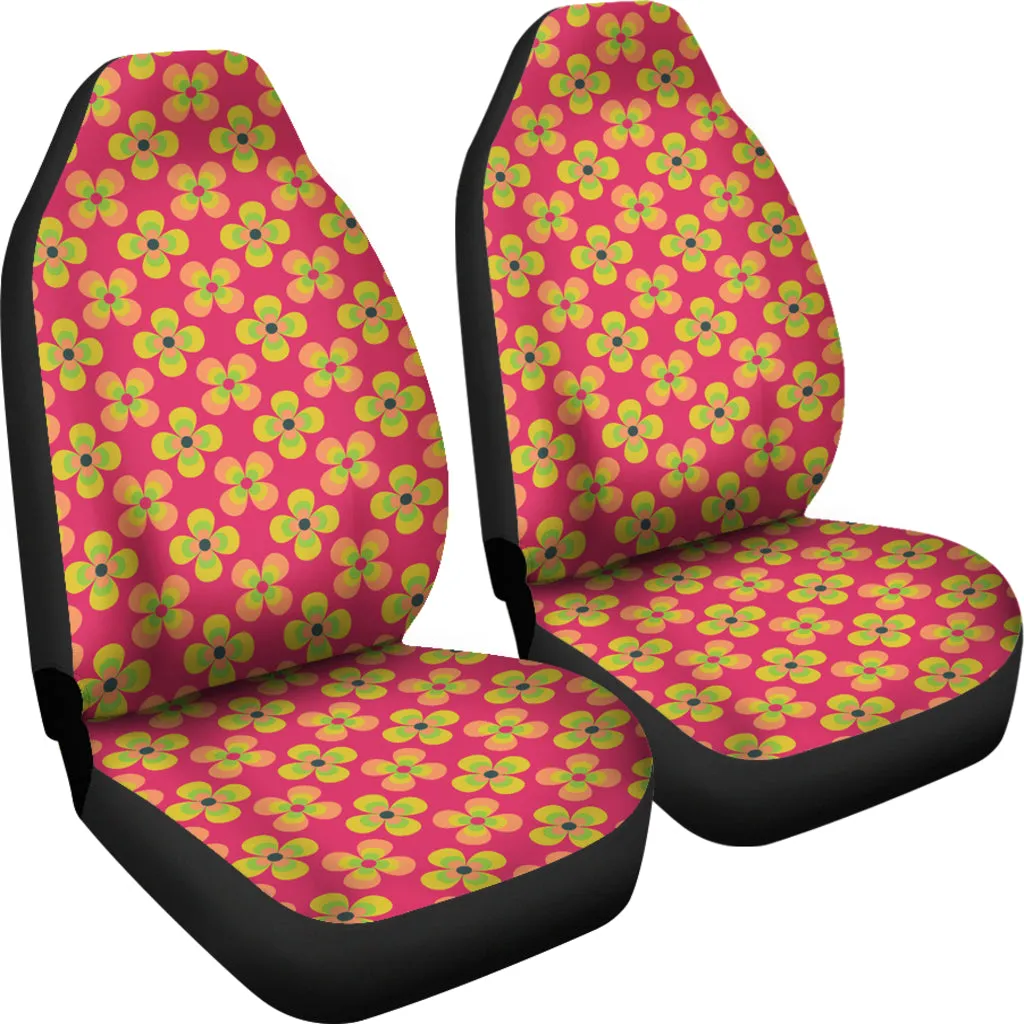 Pink Magenta With Retro Hippie Flower Pattern Car Seat Covers