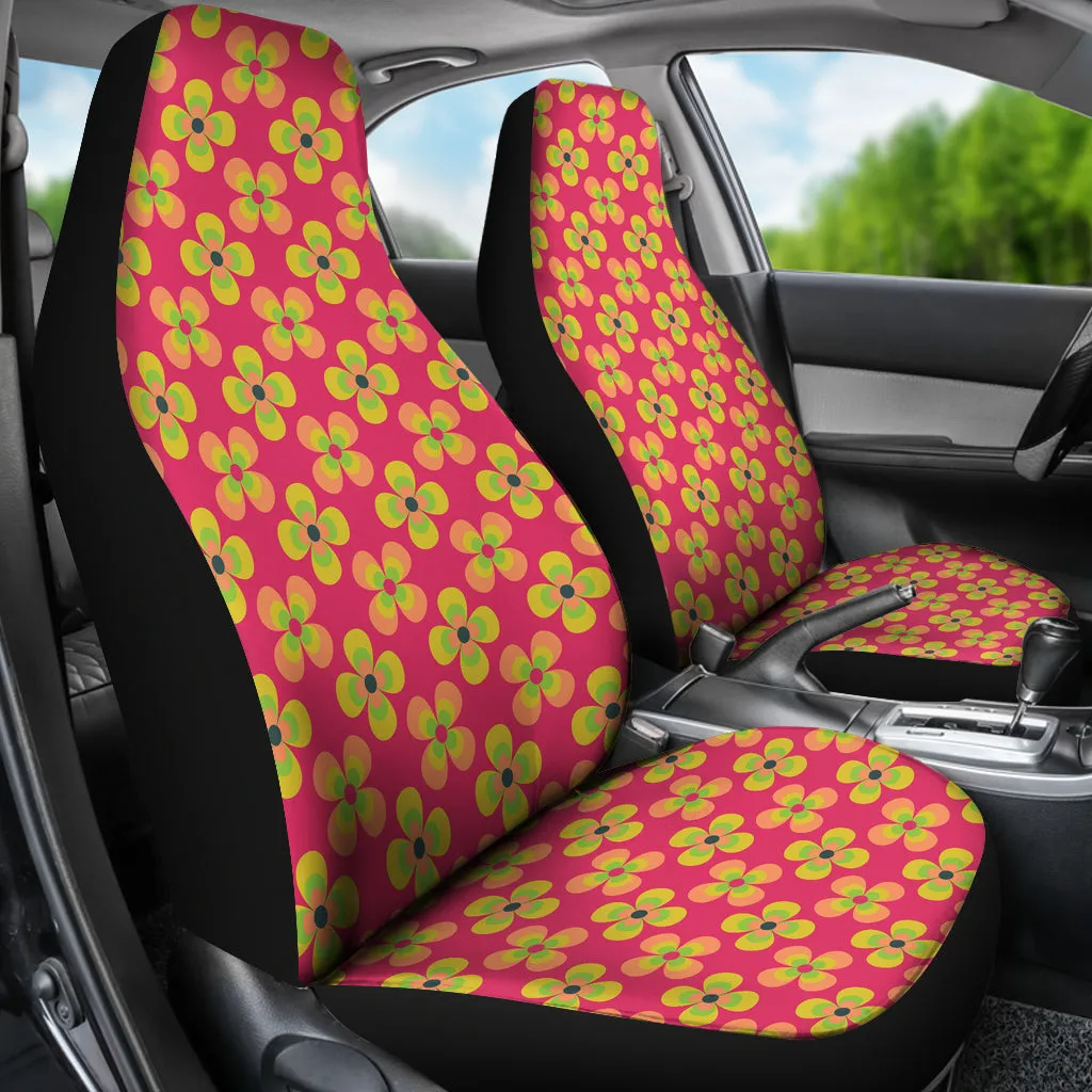 Pink Magenta With Retro Hippie Flower Pattern Car Seat Covers