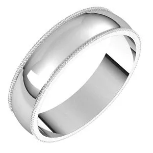 Platinum 5 mm Milgrain Half Round Light Band Size 9