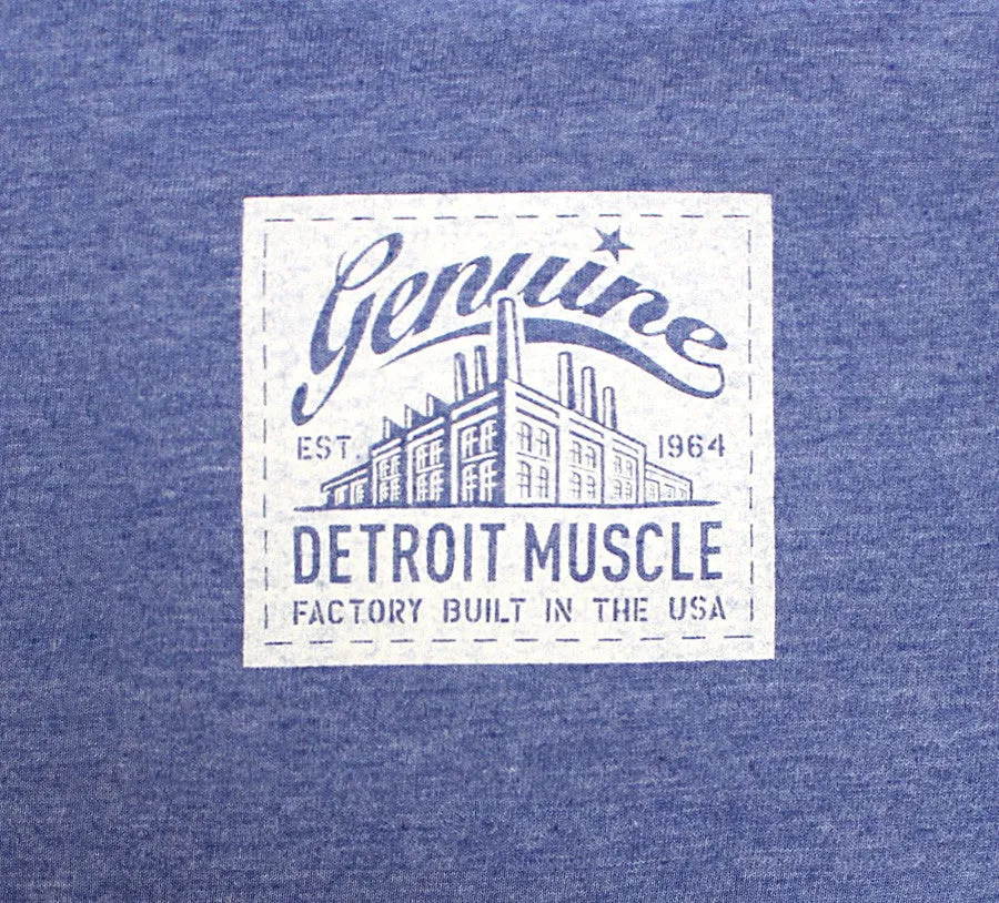 Pontiac Muscle Logo Front, Small Factory Tag Back, Heather Blue, Ladies T