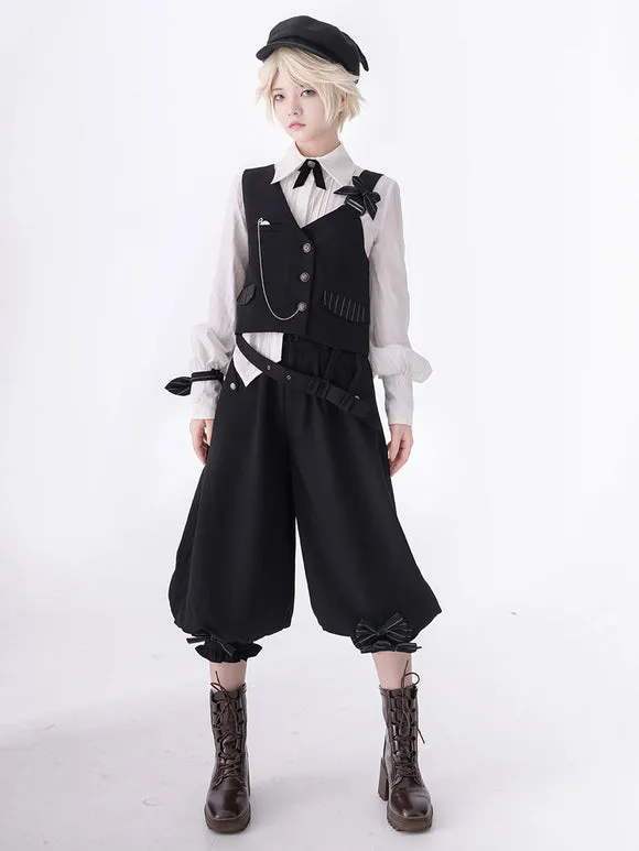 【Pre-sell】 Gothic Lolita Ouji Fashion Black Asymmetrical Shoulder Strap Waistcoat